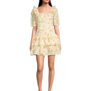 Adelyn RaeFloral Print Square Neck Short Puffed Sleeve Tiered Eyelet Mini Dress